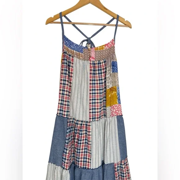 NWT Easel Boho Patchwork Maxi Dress Size M Linen Cotton Adjustable Festivals - Picture 6 of 15